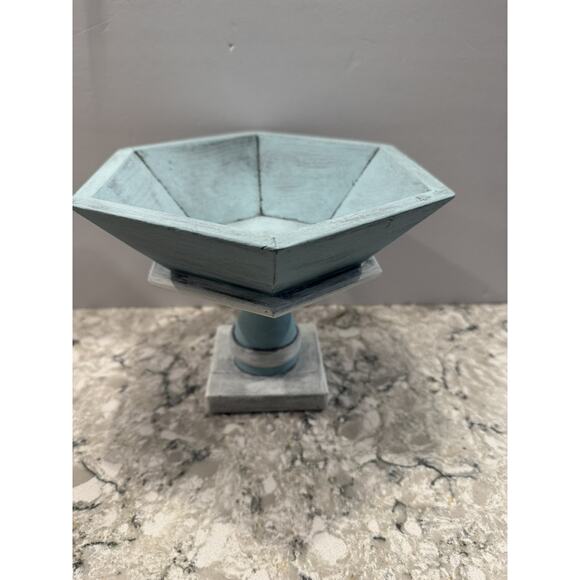 Coastal Mediterranean Wood Pedestal Fruit Bowl 7” - Picture 4 of 7